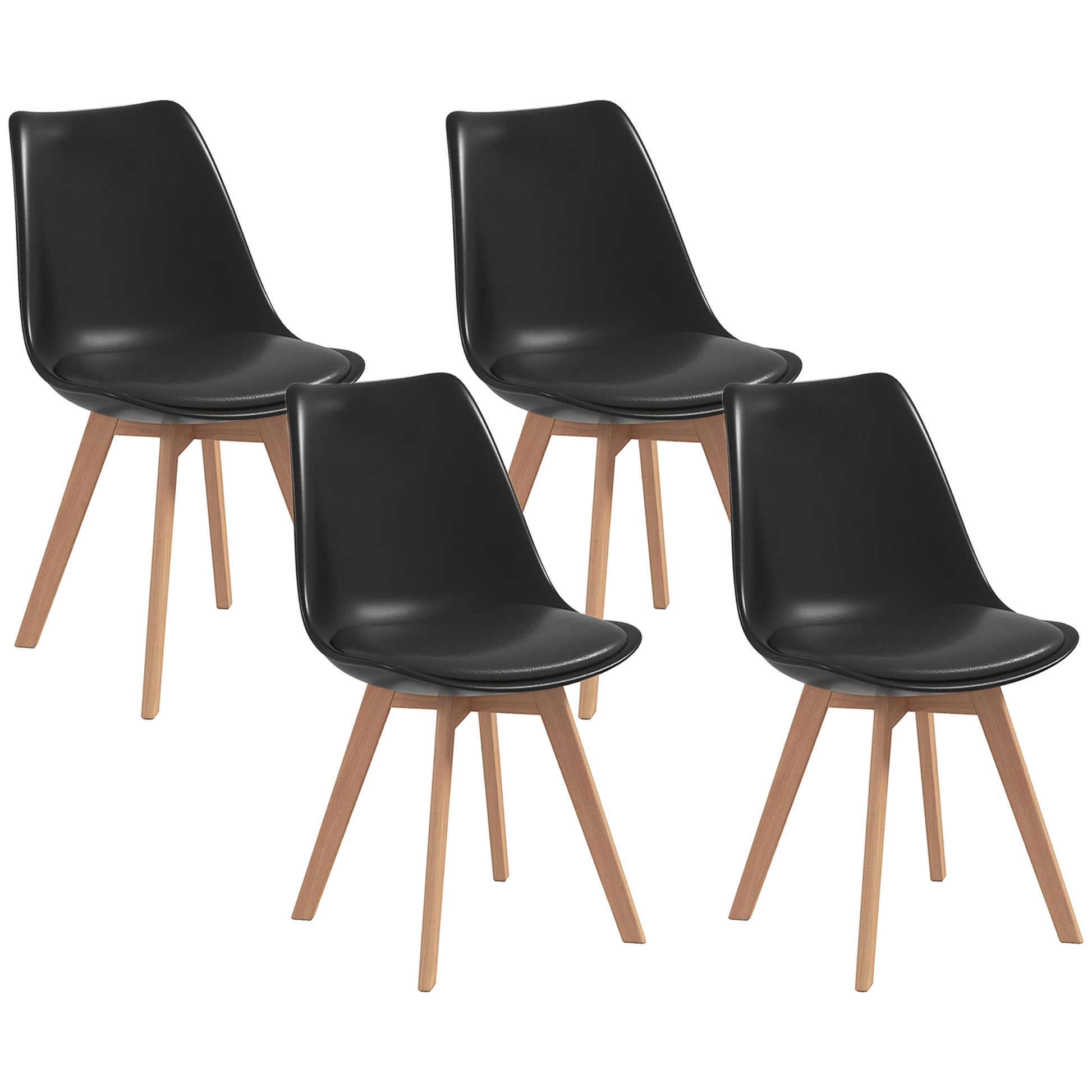 Modern Dining Table Chairs Set of 4, Rubber Wood Kitchen Table Chairs with PU Leather Cushion for Living Room, Bedroom Bar Sets   at Gallery Canada