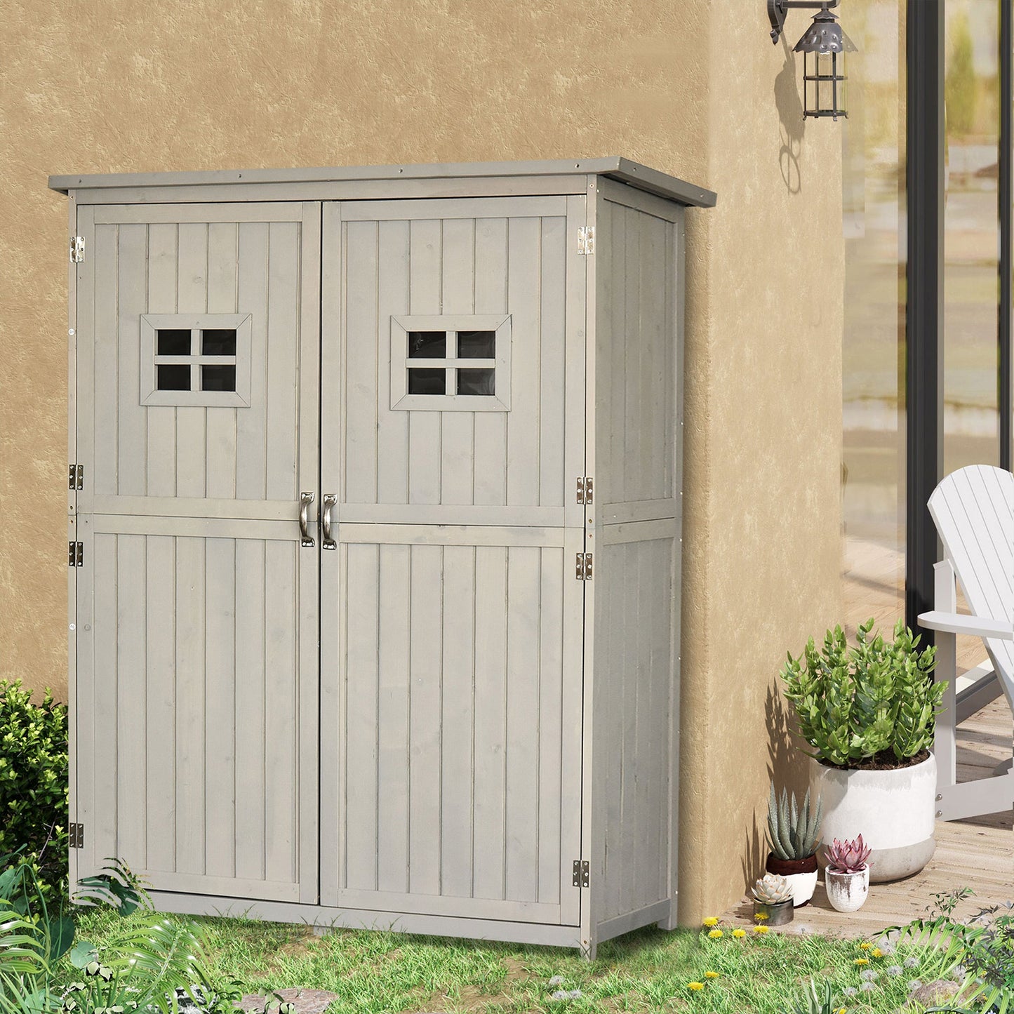 4x1.5ft Wooden Garden Storage Shed, Outdoor Tool Cabinet Organizer with Windows and Double Door Sheds   at Gallery Canada