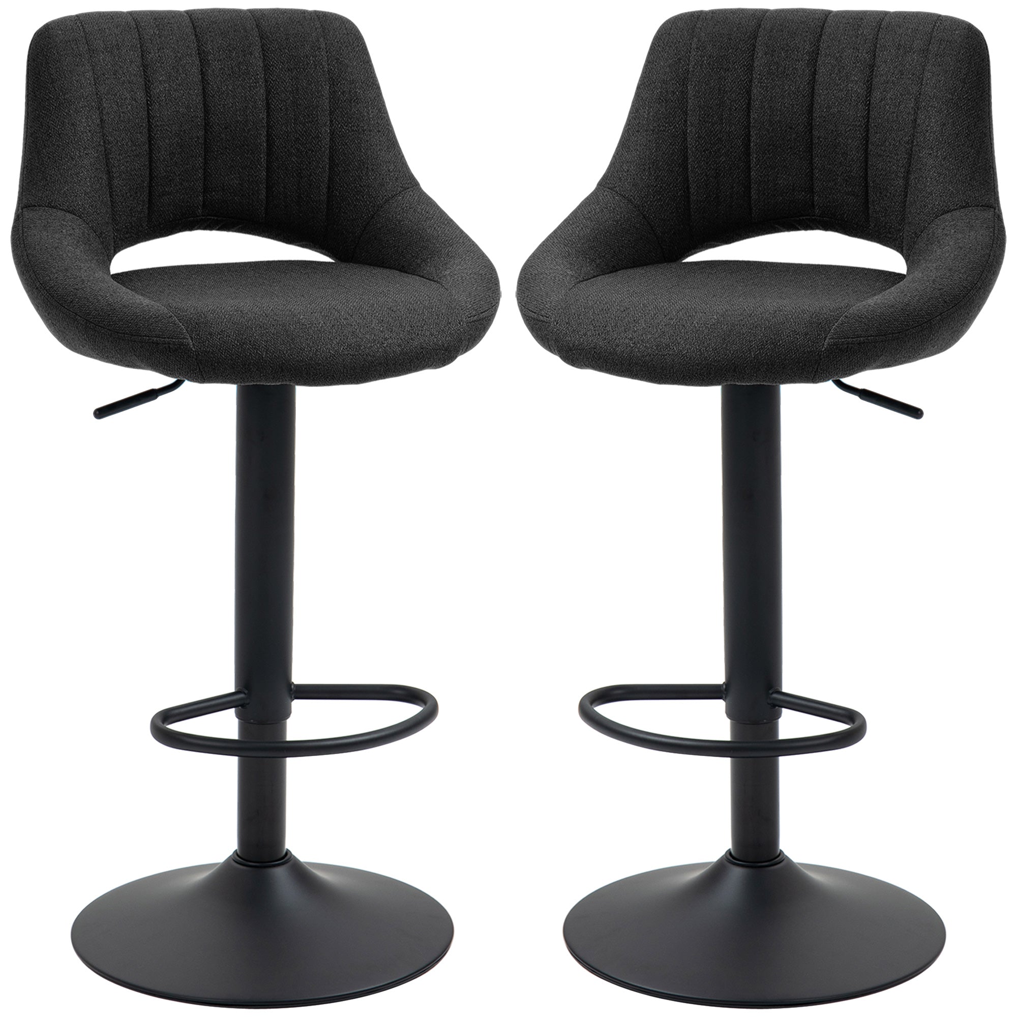 Swivel Bar Stools Set of 2, Linen Upholstered Counter Height Barstools with Round Metal Base Bar Stools Black at Gallery Canada