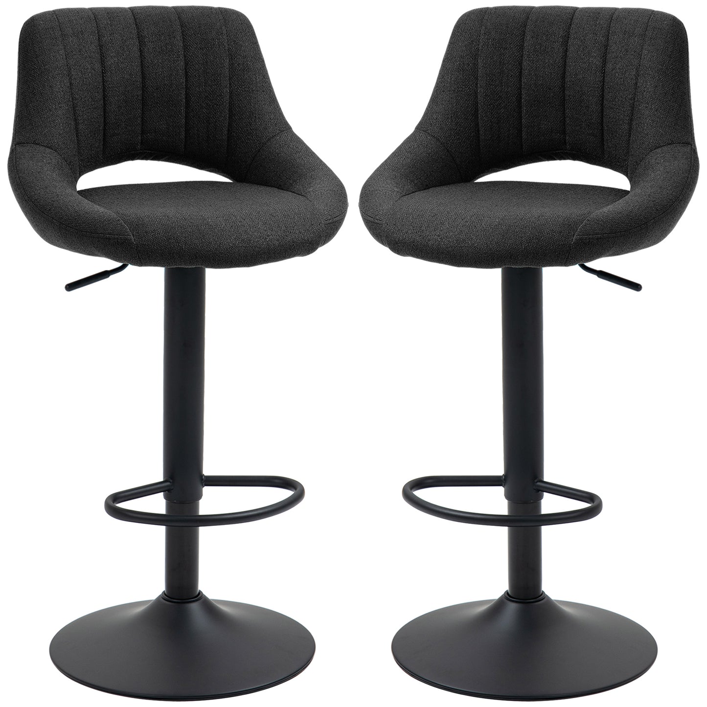 Swivel Bar Stools Set of 2, Linen Upholstered Counter Height Barstools with Round Metal Base Bar Stools Black at Gallery Canada