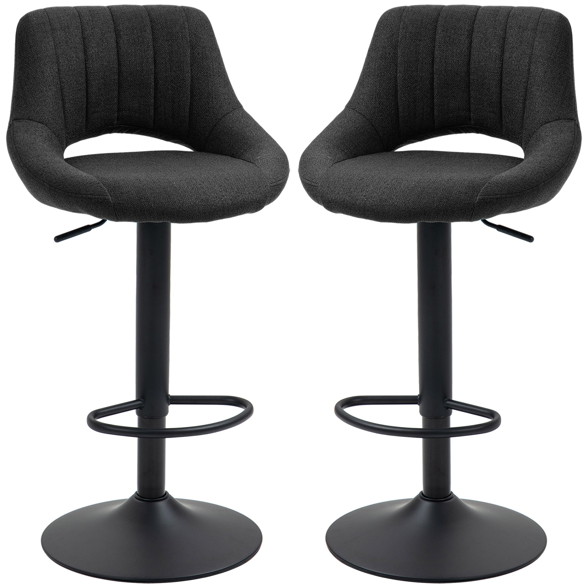 Swivel Bar Stools Set of 2, Linen Upholstered Counter Height Barstools with Round Metal Base Bar Stools Black  at Gallery Canada