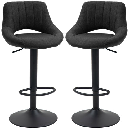 Swivel Bar Stools Set of 2, Linen Upholstered Counter Height Barstools with Round Metal Base Bar Stools Black  at Gallery Canada