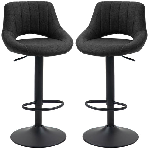 Swivel Bar Stools Set of 2, Linen Upholstered Counter Height Barstools with Round Metal Base