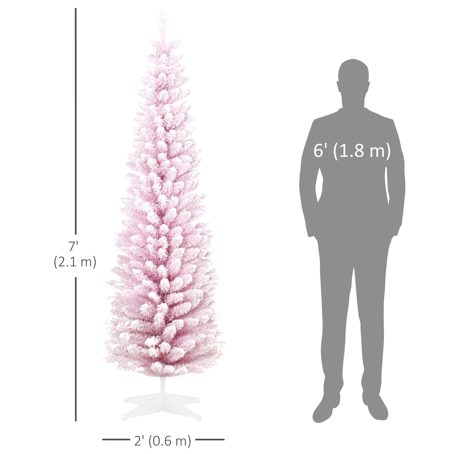 7ft Flocked Christmas Tree, Pencil Artificial Christmas Tree with Realistic Branches, Pink Flocked Christmas Trees   at Gallery Canada