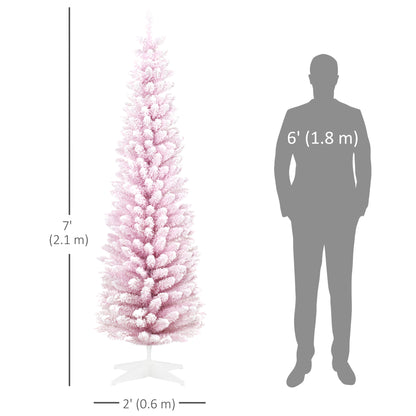 7ft Flocked Christmas Tree, Pencil Artificial Christmas Tree with Realistic Branches, Pink Flocked Christmas Trees   at Gallery Canada