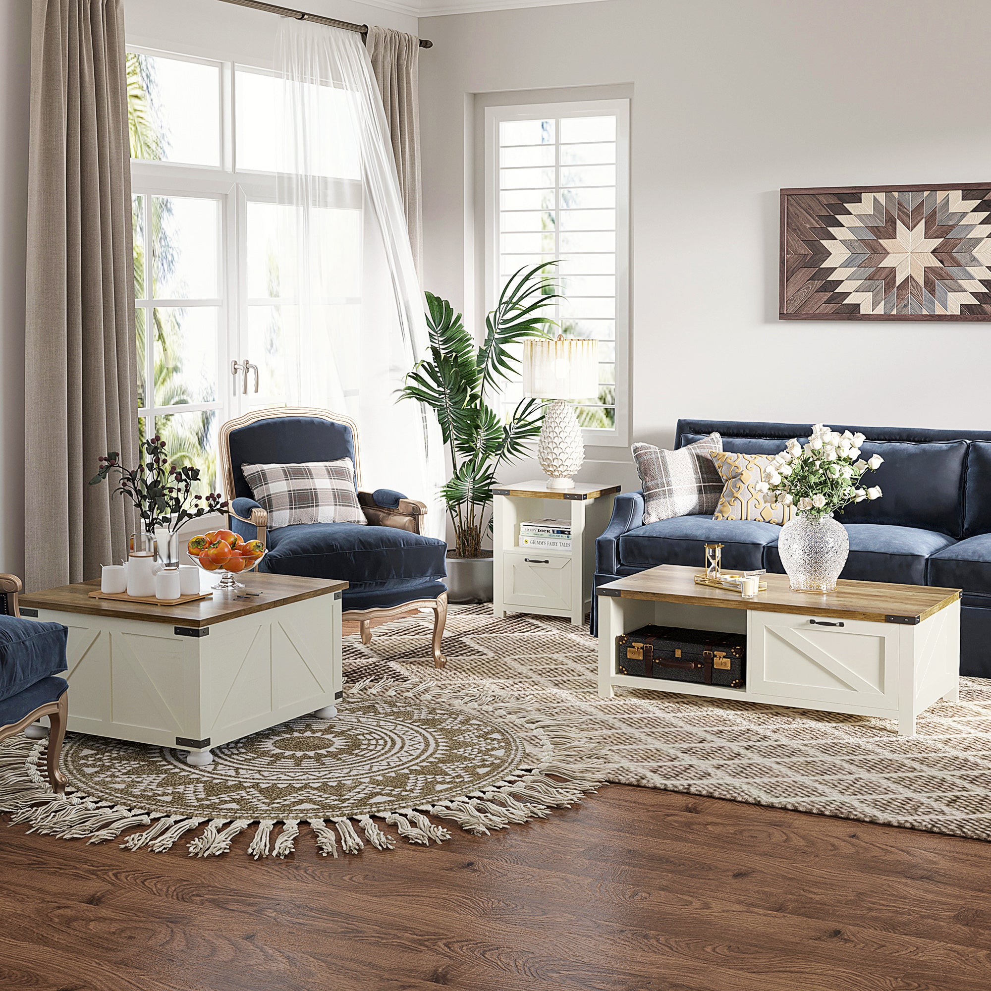 Farmhouse Coffee Table, Square Center Table with Flip-top Lids, Hidden Storage Compartment and Wooden Legs, Antique White Coffee Tables at Gallery Canada