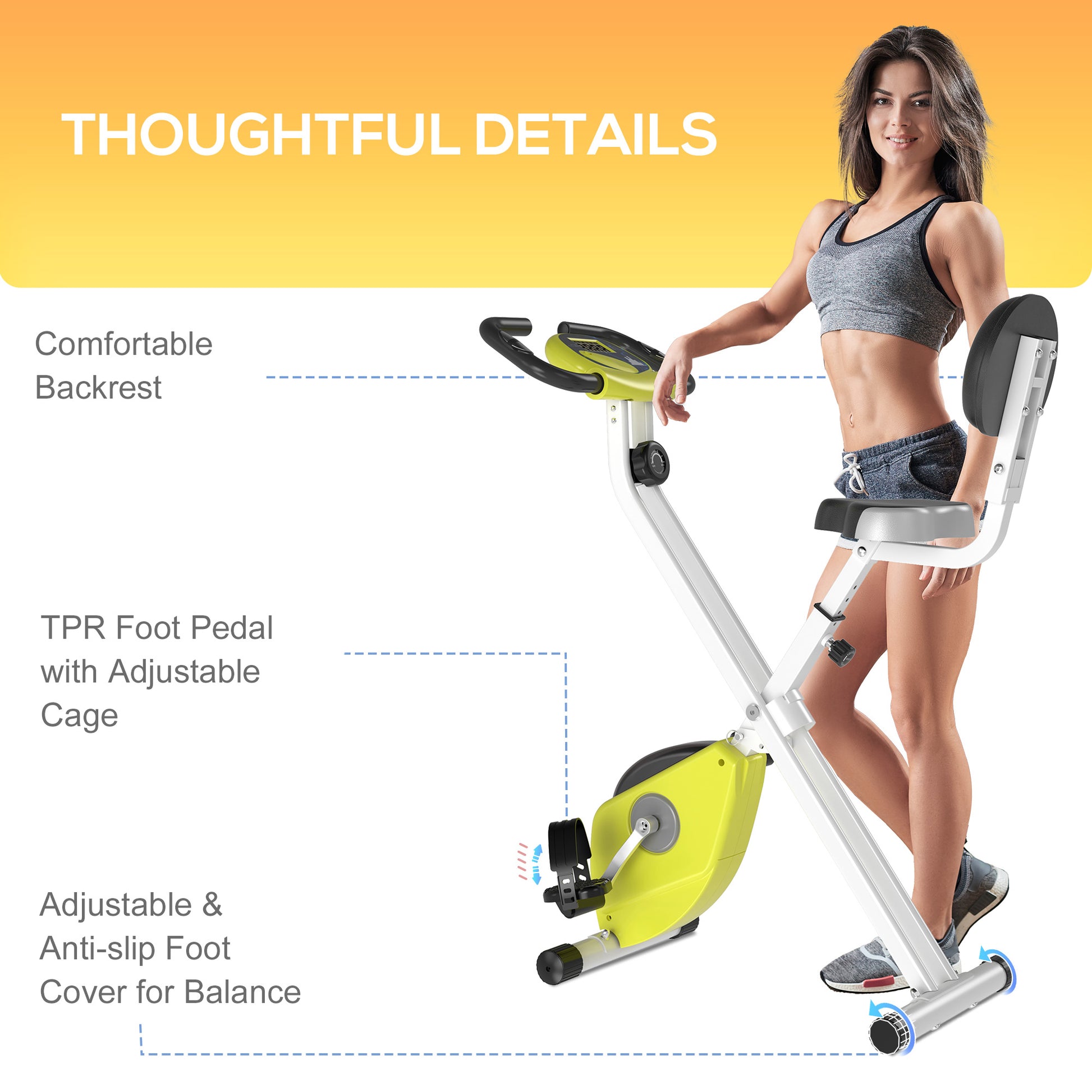 Foldable Indoor Stationary Bike with 8 Levels of Magnetic Resistance, Exercise Bike for Cardio Workout, Yellow Exercise & Stationary Bikes   at Gallery Canada