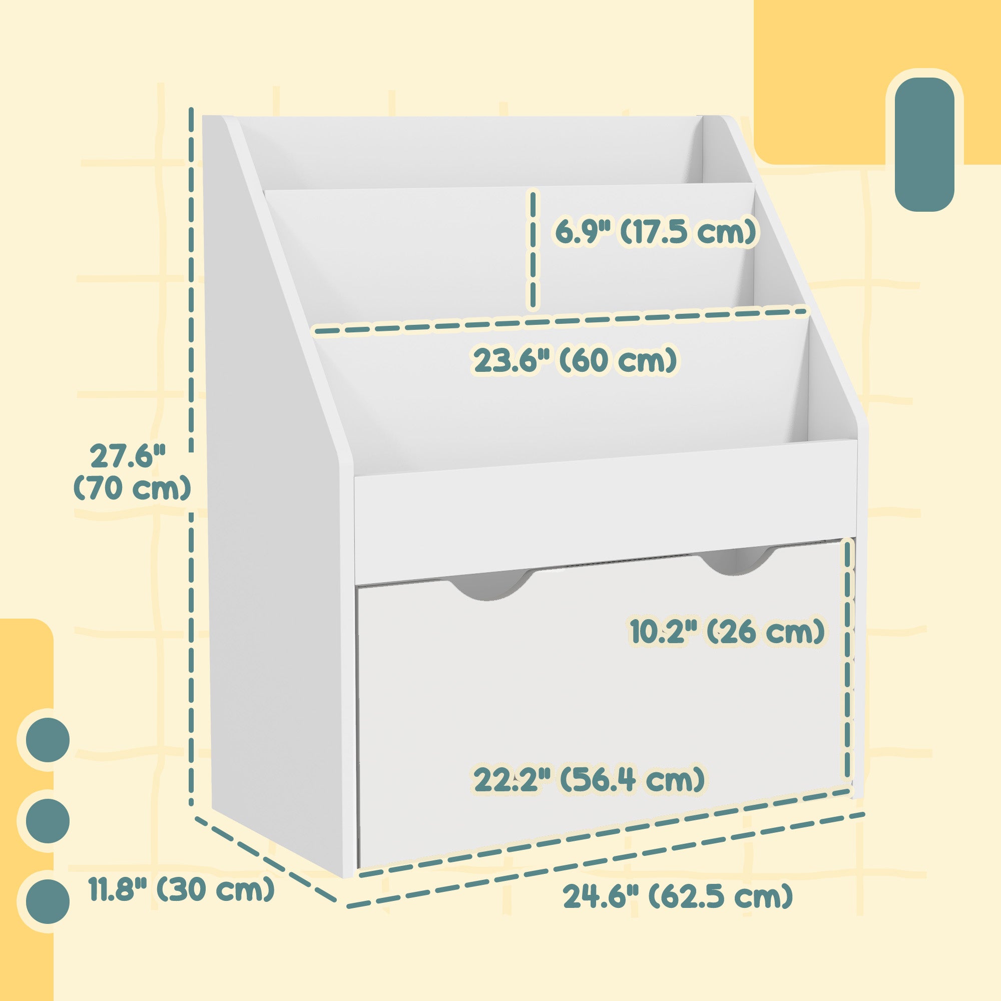 Kids Bookshelf with 3 Tier Display Shelves, Drawer for Nursery, White Baby & Kids Storage   at Gallery Canada