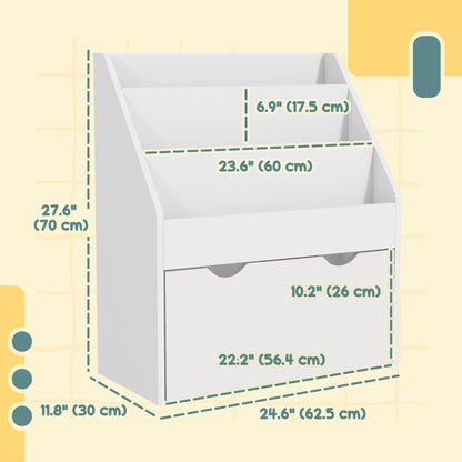 Kids Bookshelf with 3 Tier Display Shelves, Drawer for Nursery, White Baby & Kids Storage   at Gallery Canada