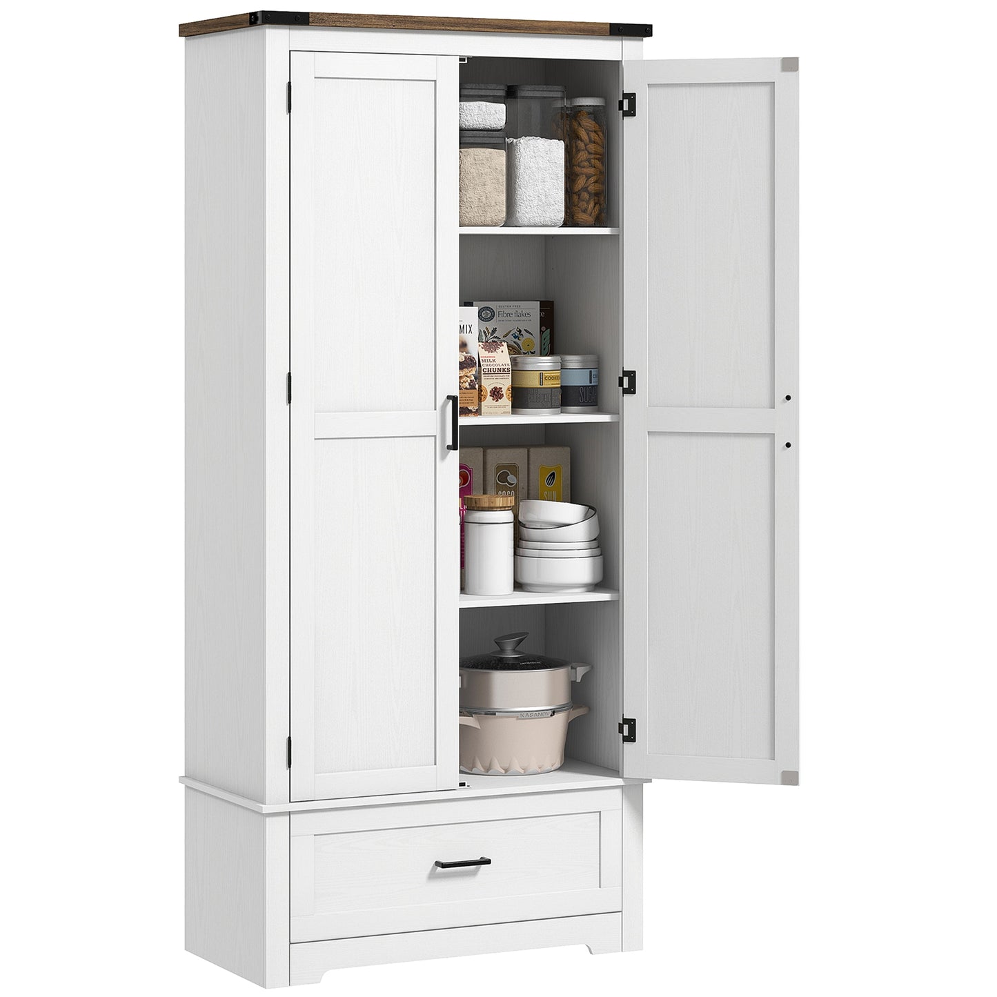 69" Tall Farmhouse Kitchen Pantry Cabinet with 2 Doors, Drawer and Adjustable Shelves for Dining Room, White Kitchen Pantry Cabinets   at Gallery Canada