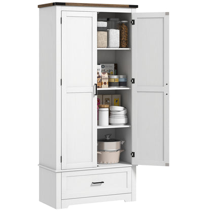 69" Tall Farmhouse Kitchen Pantry Cabinet with 2 Doors, Drawer and Adjustable Shelves for Dining Room, White Kitchen Pantry Cabinets   at Gallery Canada