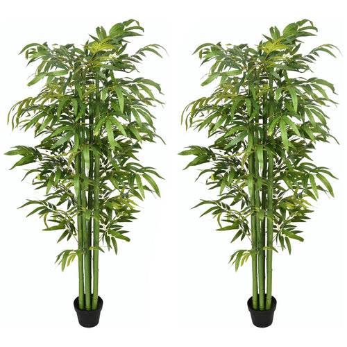 Set of 2 6 FT Artificial Tree Bamboo Tree Fake Plants in Pot for Home Office Living Room Decor, Green