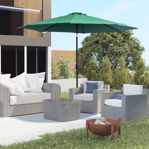 10' x 8' Round Market Umbrella, Patio Umbrella with Crank Handle and Tilt, Outdoor Parasol for Garden, Bench, Lawn, Green
