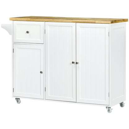 Rolling Kitchen Island with Storage, Utility Kitchen Island Cart with Drawer, Cabinets, Towel Rack and Rubber Wood Top Kitchen Islands & Kitchen Carts   at Gallery Canada