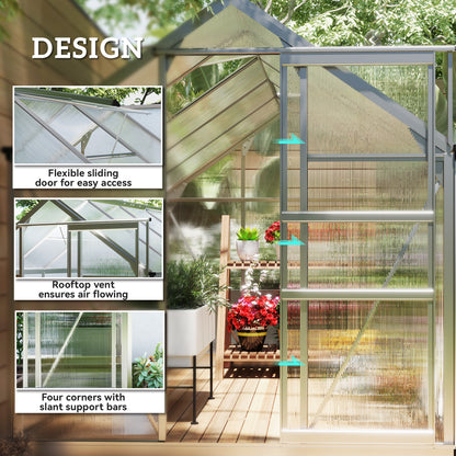 6' x 10' x 6.6' Polycarbonate Greenhouse, Walk-In Green House Kit Garden, Plants Grow, Galvanized Sheet Aluminum Frame with Rain Gutter, Vents and Sliding Door, Sliver Walk In Greenhouses at Gallery Canada