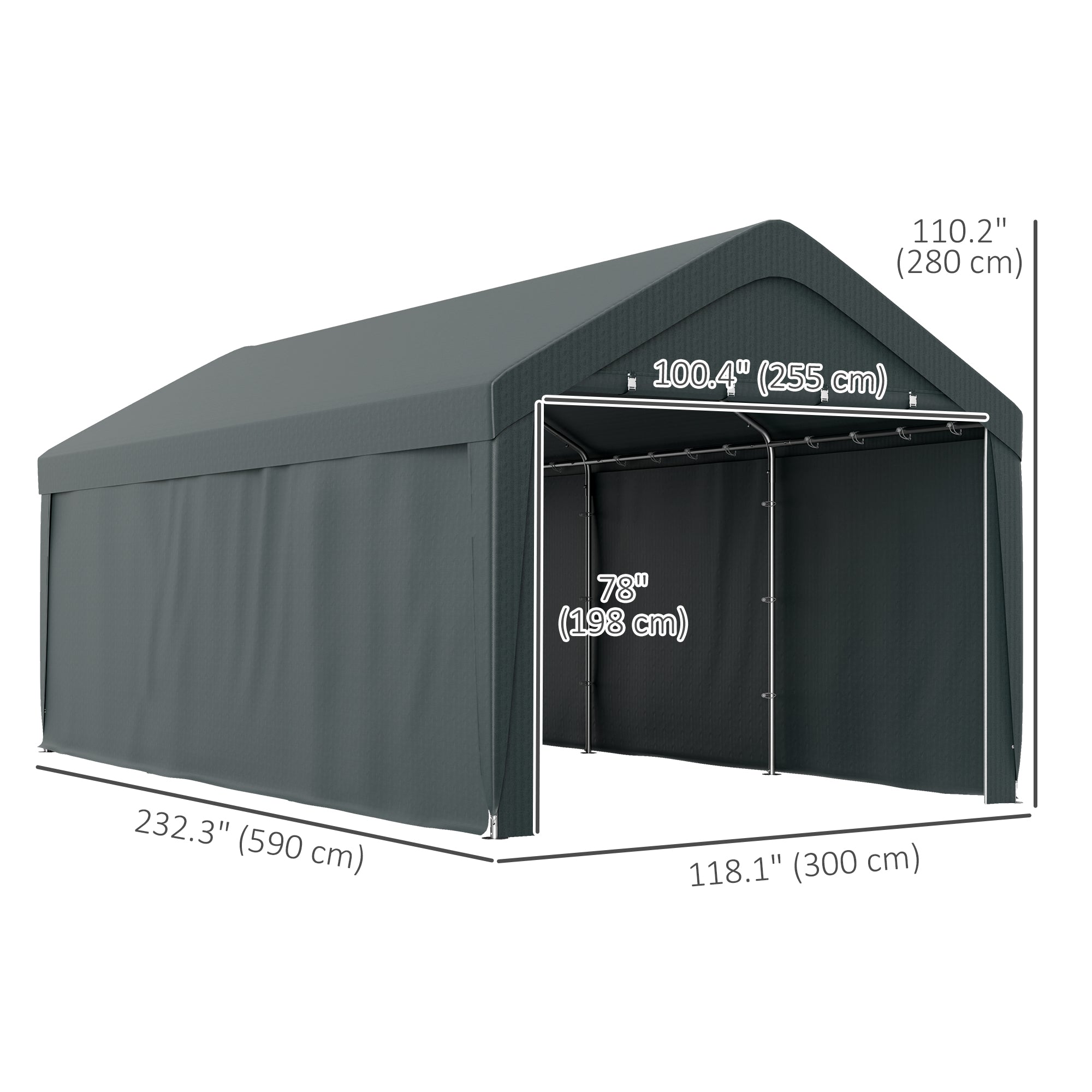 Carport, 10 x 20 ft Portable Garage with 2 Roll-Up Doors and Removable Sidewalls for Car, Truck, Boat, Dark Grey Car Shelters at Gallery Canada