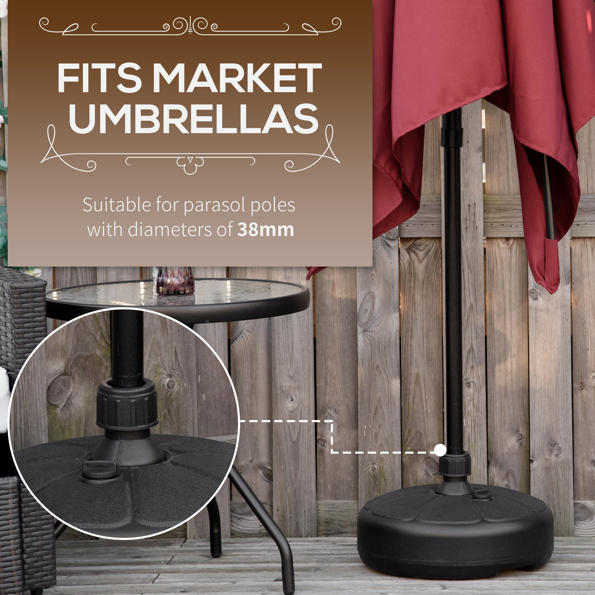 Patio Umbrella Base, Round Umbrella Stand, Water or Sand Filled, Garden Umbrella Holder for 1.26