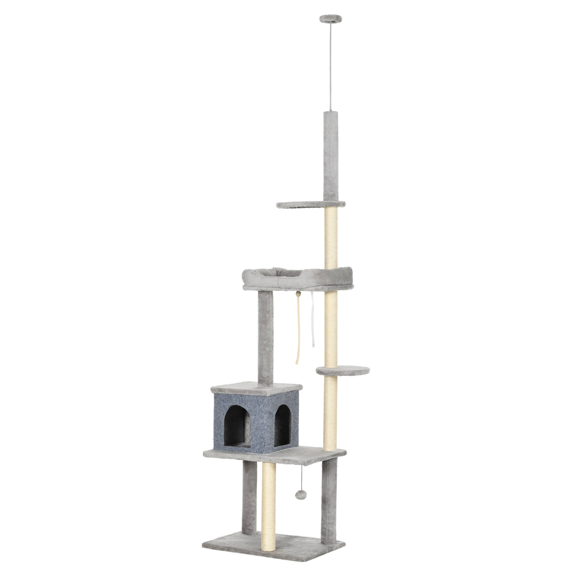Cat Tree Floor to Ceiling Cat Tower Height Adjustable( 85-101 Inches), Tall Large Cat Climbing Activity Center with Scratching Posts Cat Condo Cozy Bed, Grey Floor to Ceiling Cat Trees Grey at Gallery Canada