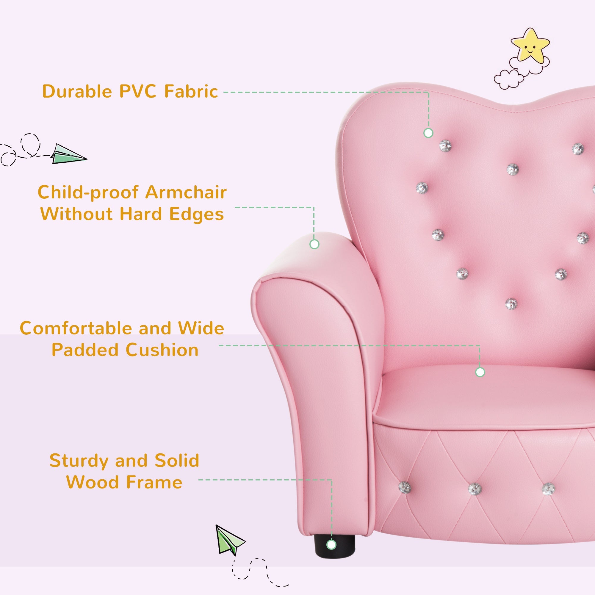 Kids Mini Princess Sofa Toddler Chair Children Upholstered Tufted Armchair Activity Couch Reclining Seat Boys Girls Furniture Pink Kids Chairs & Seating   at Gallery Canada