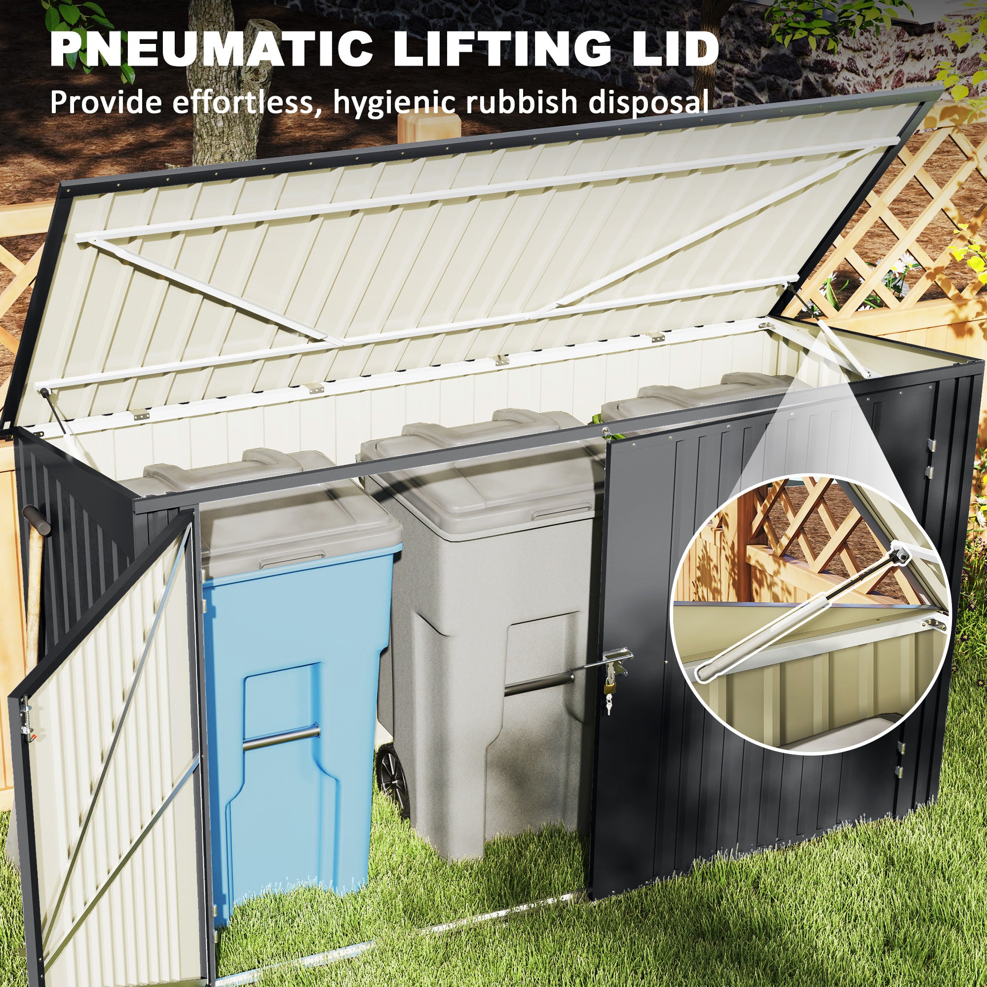 7.6 x 3.4ft Outdoor Storage Shed, Triple Garbage Bin Shed Organizer with Lockable Double Doors and Openable Lid Sheds at Gallery Canada