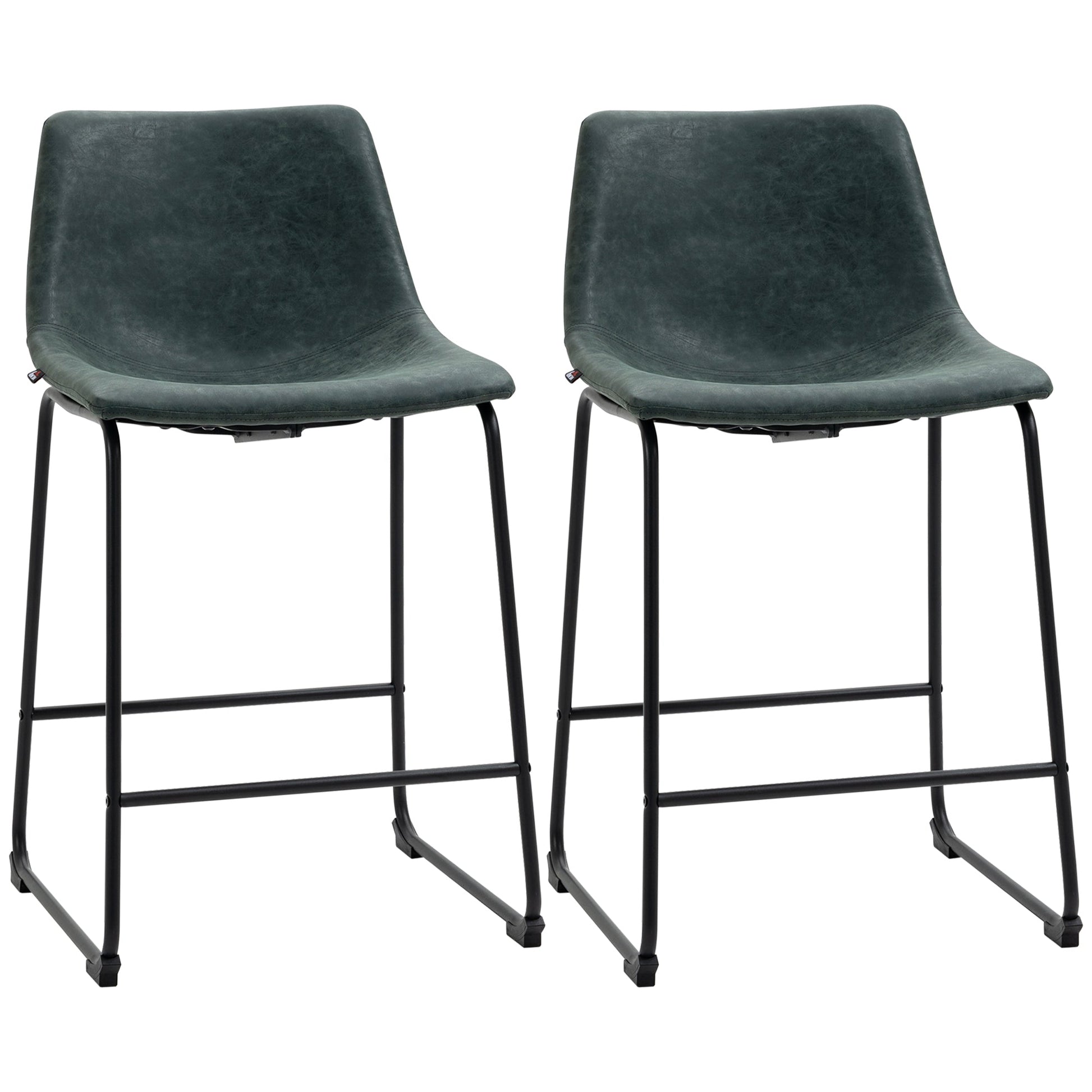 Counter Height Bar Stools Set of 2, Vintage PU Leather Bar Chairs, Kitchen Stool with Footrest for Home Bar Green Bar Stools Dark Green  at Gallery Canada