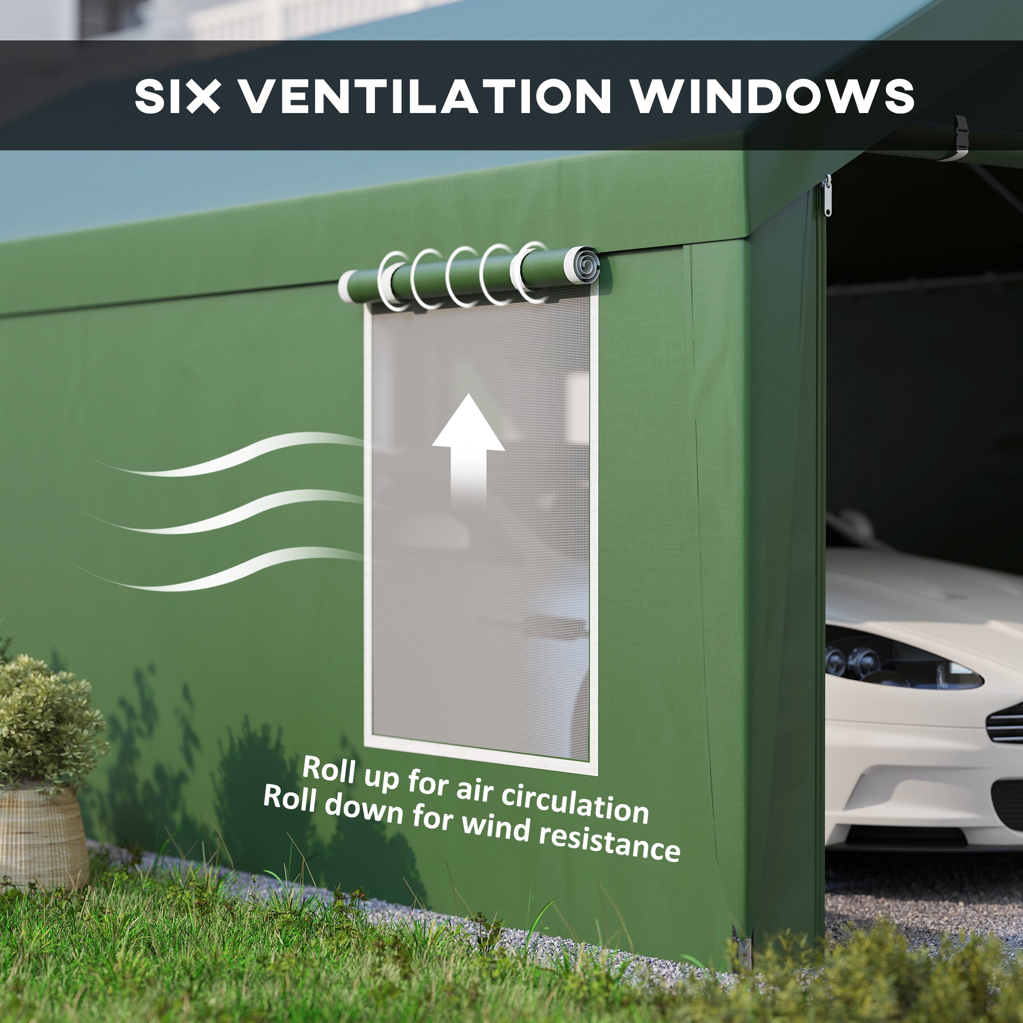 12 x 20ft Carport with 2 Roll-Up Doors, 4 Windows, Portable Garage with Removable Sidewalls for Car, Truck, Dark Green Car Shelters at Gallery Canada