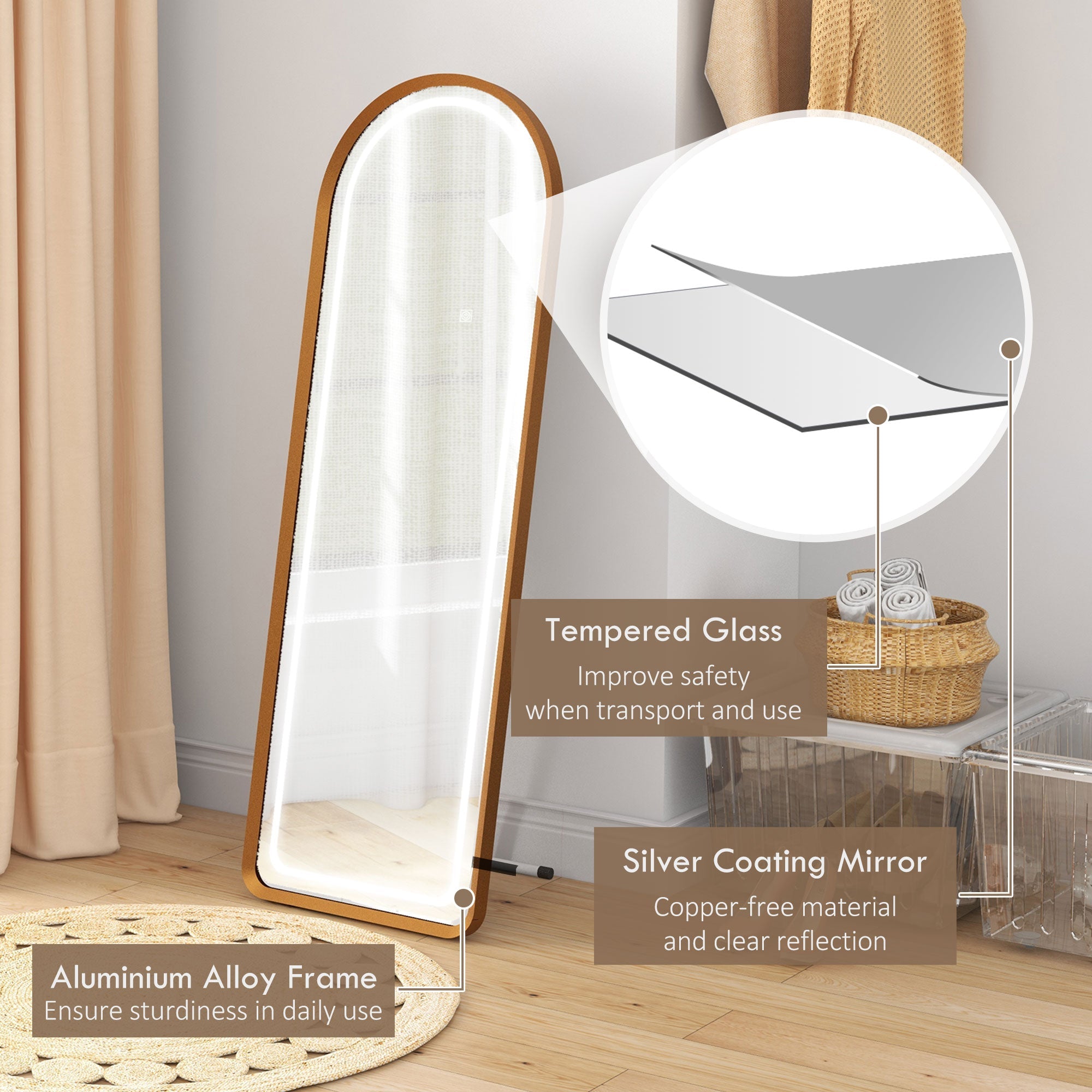 Standing Mirror with LED Lights, 58