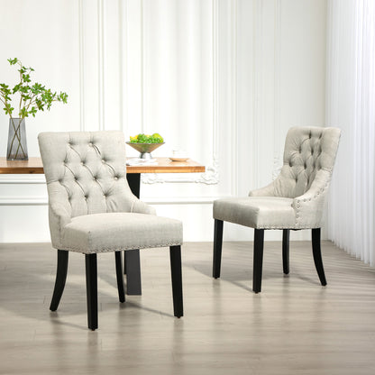 Swoop Air Linen Fabric Dining Chair Set of 2 with Nailhead Trim and Wood Legs Light Grey Dining Chairs   at Gallery Canada