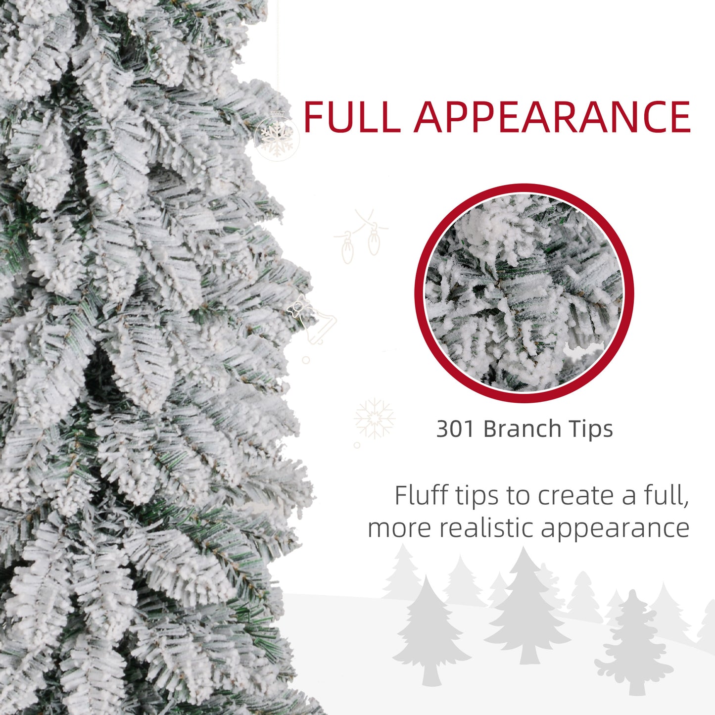 5ft Snow-Flocked Artificial Christmas Tree, Slim Pencil Xmas Tree with 301 Realistic Branches, Metal Base, Green Pencil Christmas Trees at Gallery Canada