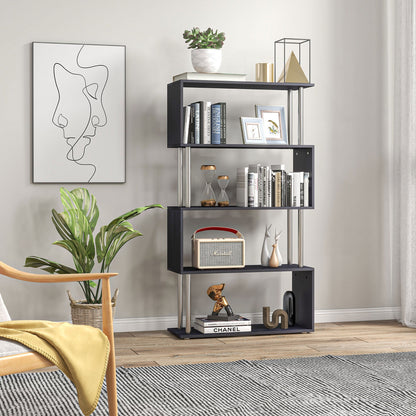 5-Tiers Wooden Bookcase Z-Shape Storage Bookshelf Display with Metal Frame for Living Room, Bedroom, Office, Black Display Bookshelves   at Gallery Canada