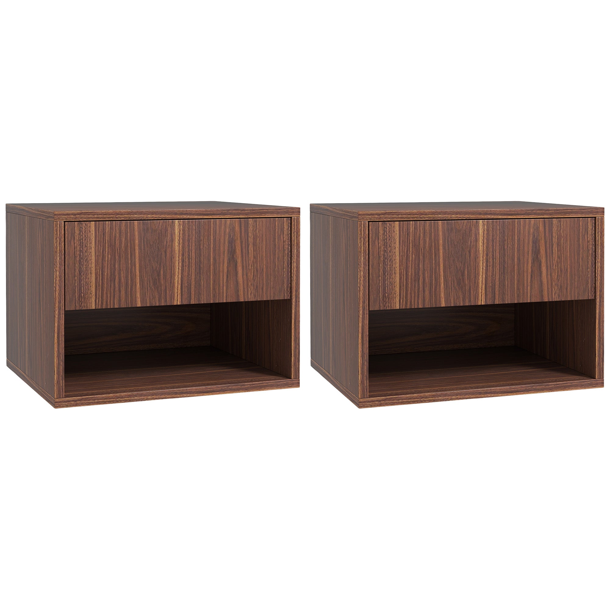 Floating Nightstand Set of 2, Wall Mounted Bedside Table with Drawer for Bedroom, Brown Bedside Tables at Gallery Canada