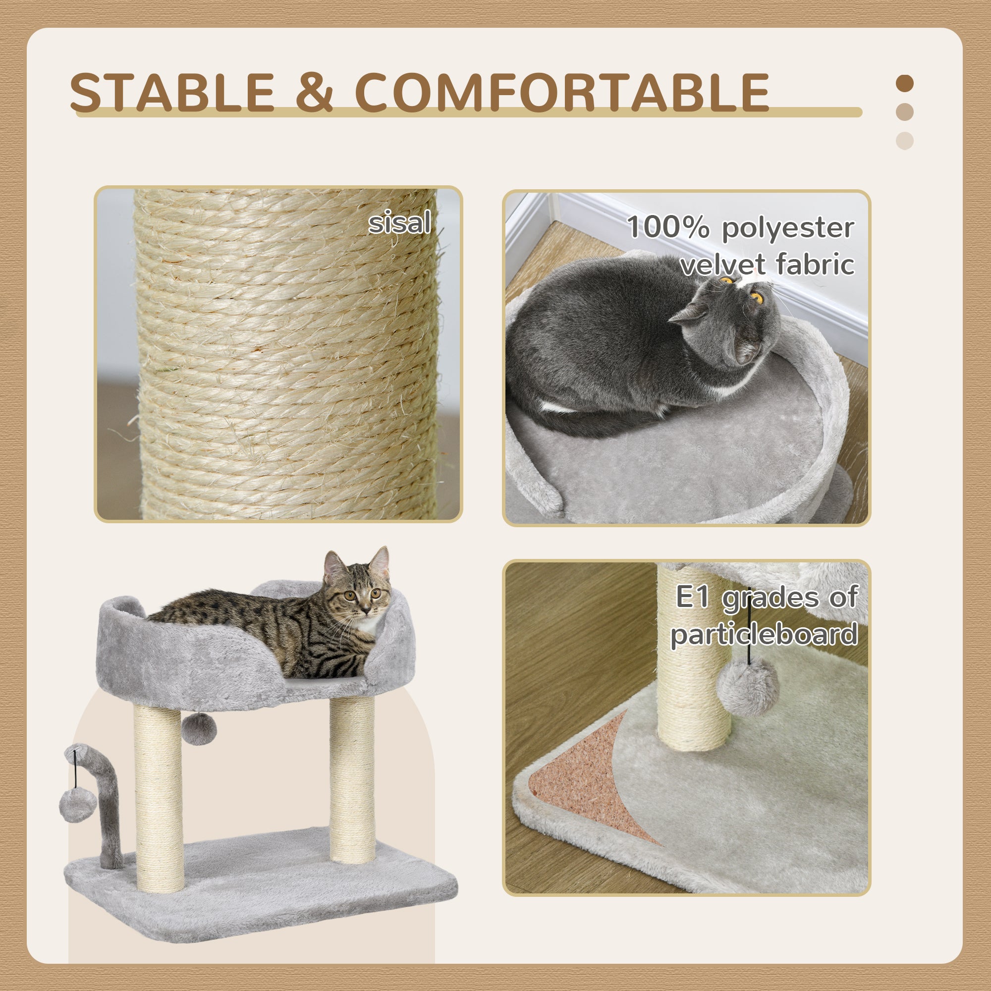 Cat Tower Condo for Indoor Cats, Small Cat Tree with Sisal Scratching Posts, Top Perch, Dangling Balls, Light Grey Cat Trees at Gallery Canada