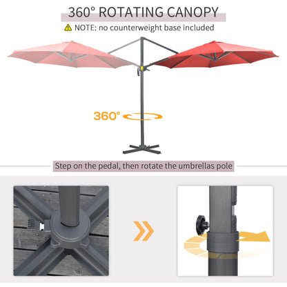 9.6' Cantilever Patio Umbrella Outdoor Hanging Offset Umbrella with Cross Base 360° Rotation Aluminum Poles Wine Red Cantilever Umbrellas   at Gallery Canada