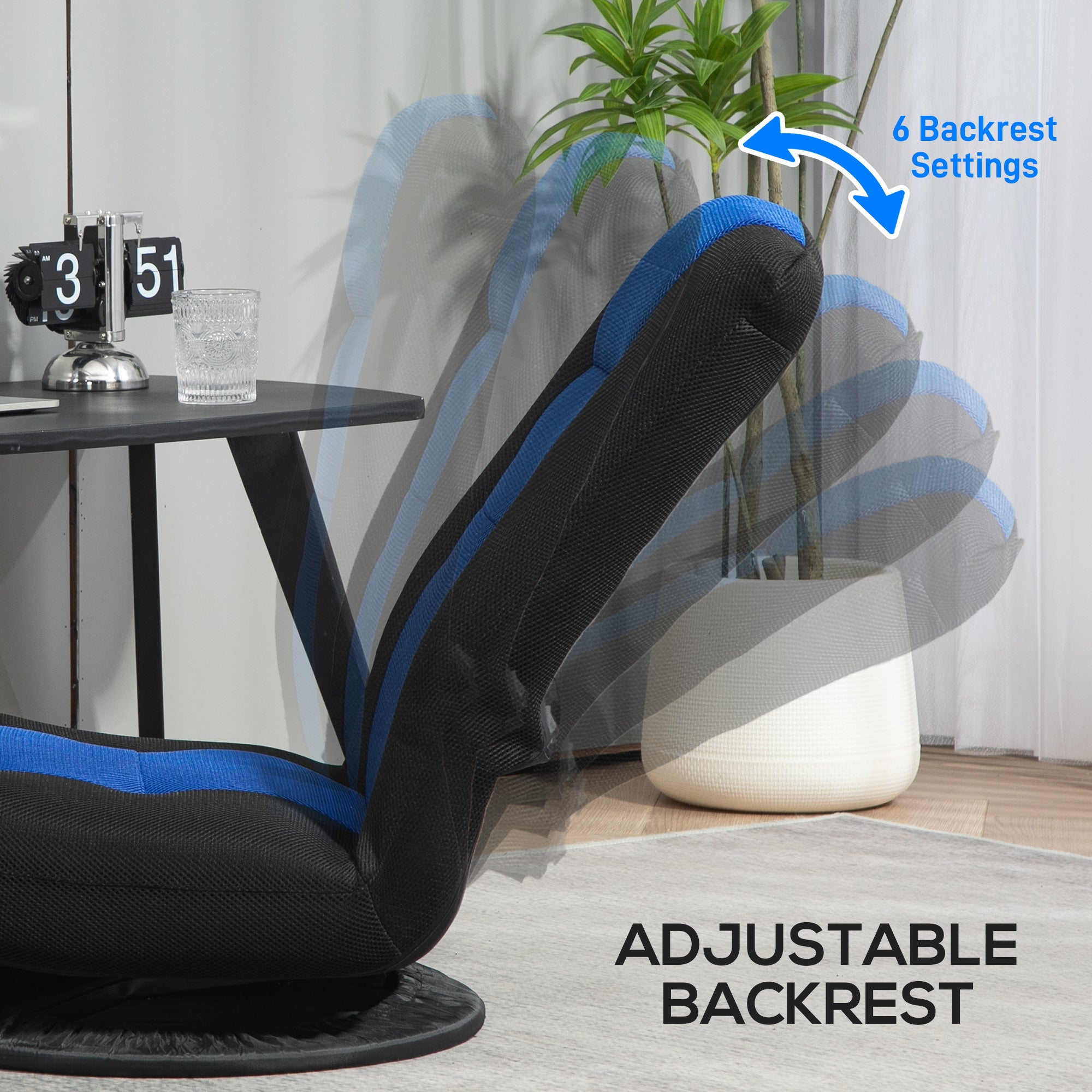 Folding Floor Chair for Adults Teens, 360 Degree Swivel Gaming Chair, 6 Positions Adjustable Lazy Sofa, Blue 2-Seater Sofas at Gallery Canada