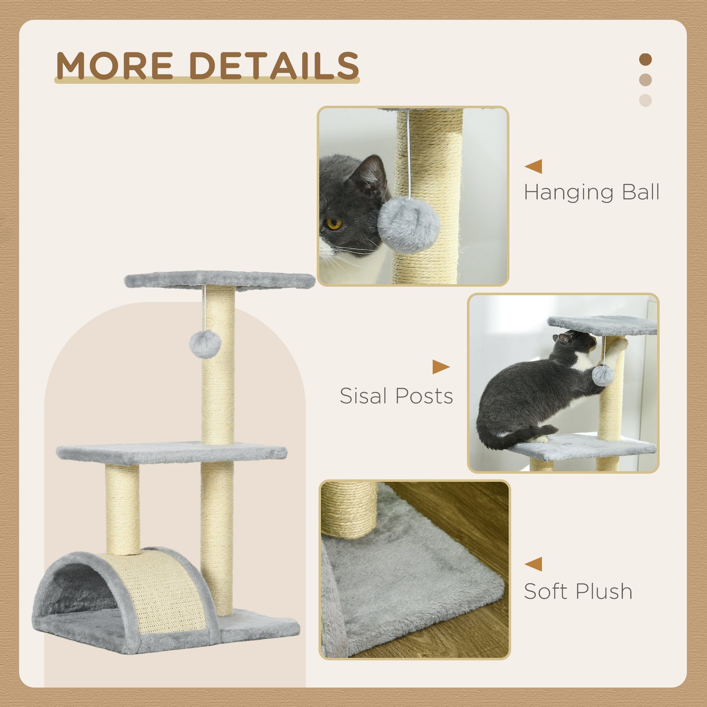 28" Cat Tree with Scratching Post, Pad, Toy Ball for Indoor Cats, Light Grey Cat Posts   at Gallery Canada