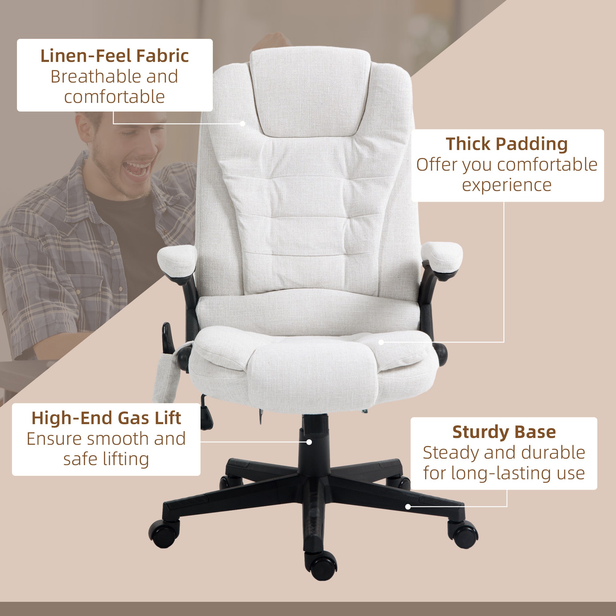 6 Point Vibrating Massage Office Chair High Back Executive Chair with Reclining Back, Swivel Wheels, White Massage Chairs   at Gallery Canada