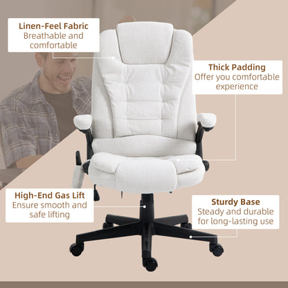 6 Point Vibrating Massage Office Chair High Back Executive Chair with Reclining Back, Swivel Wheels, White Massage Chairs   at Gallery Canada