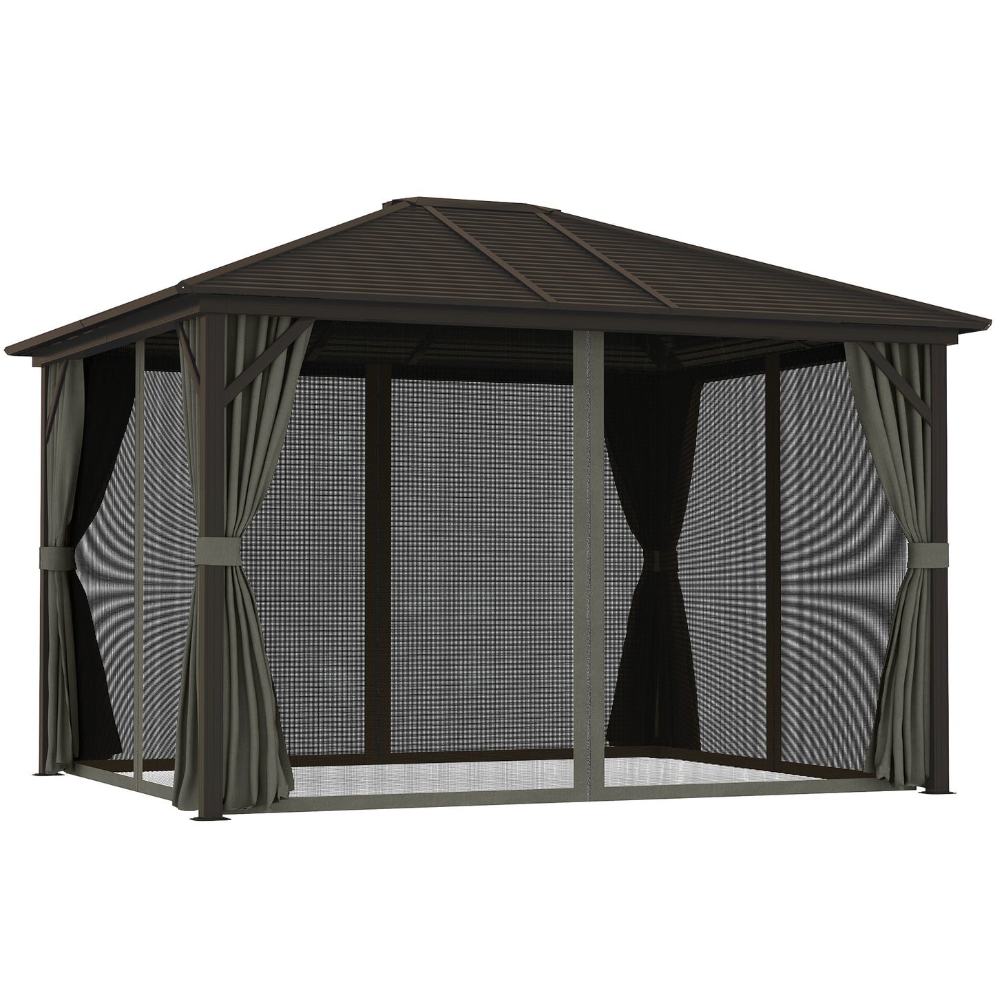 10' x 12' Deluxe Hardtop Gazebo with Metal Roof, Aluminum Frame Patio Gazebo Garden Sun Shelter Outdoor Pavilion with Curtains and Netting, Grey Gazebos at Gallery Canada