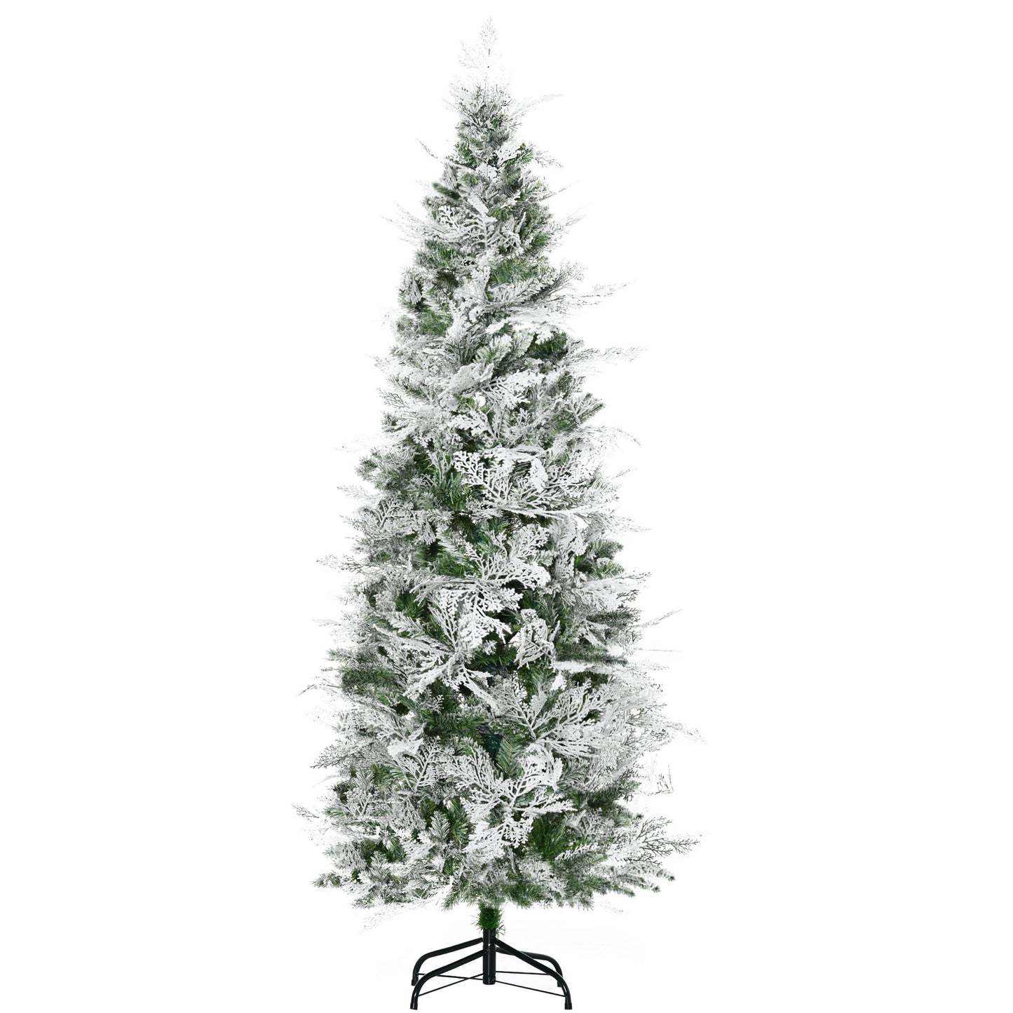 5 Feet Pencil Snow Flocked Artificial Christmas Tree with 517 Realistic Cypress Branches, Auto Open, Green Pencil Christmas Trees   at Gallery Canada