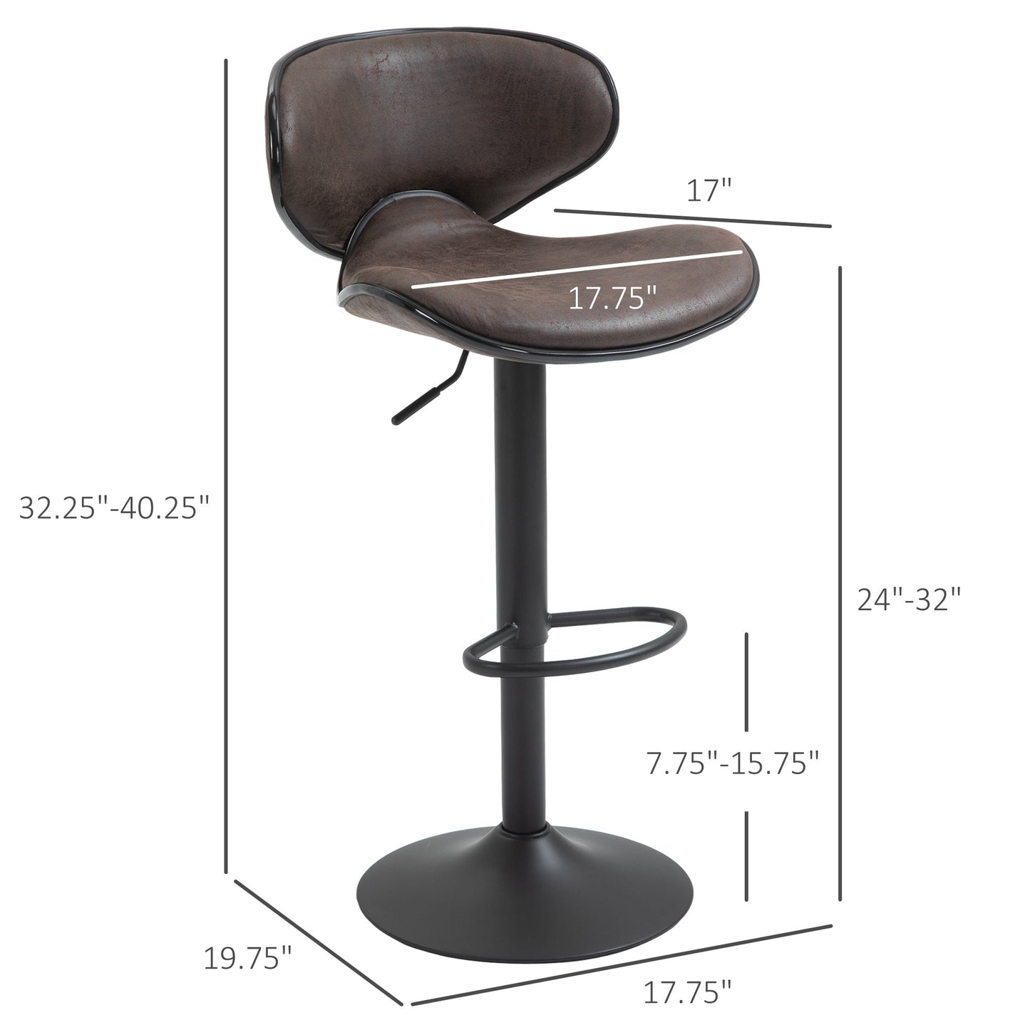 Adjustable Bar Stools Set of 2, Swivel Barstools with Back and Footrest, Microfiber Cloth Counter Height Bar Chairs for Kitchen, Dining Room, Espresso Bar Stools   at Gallery Canada