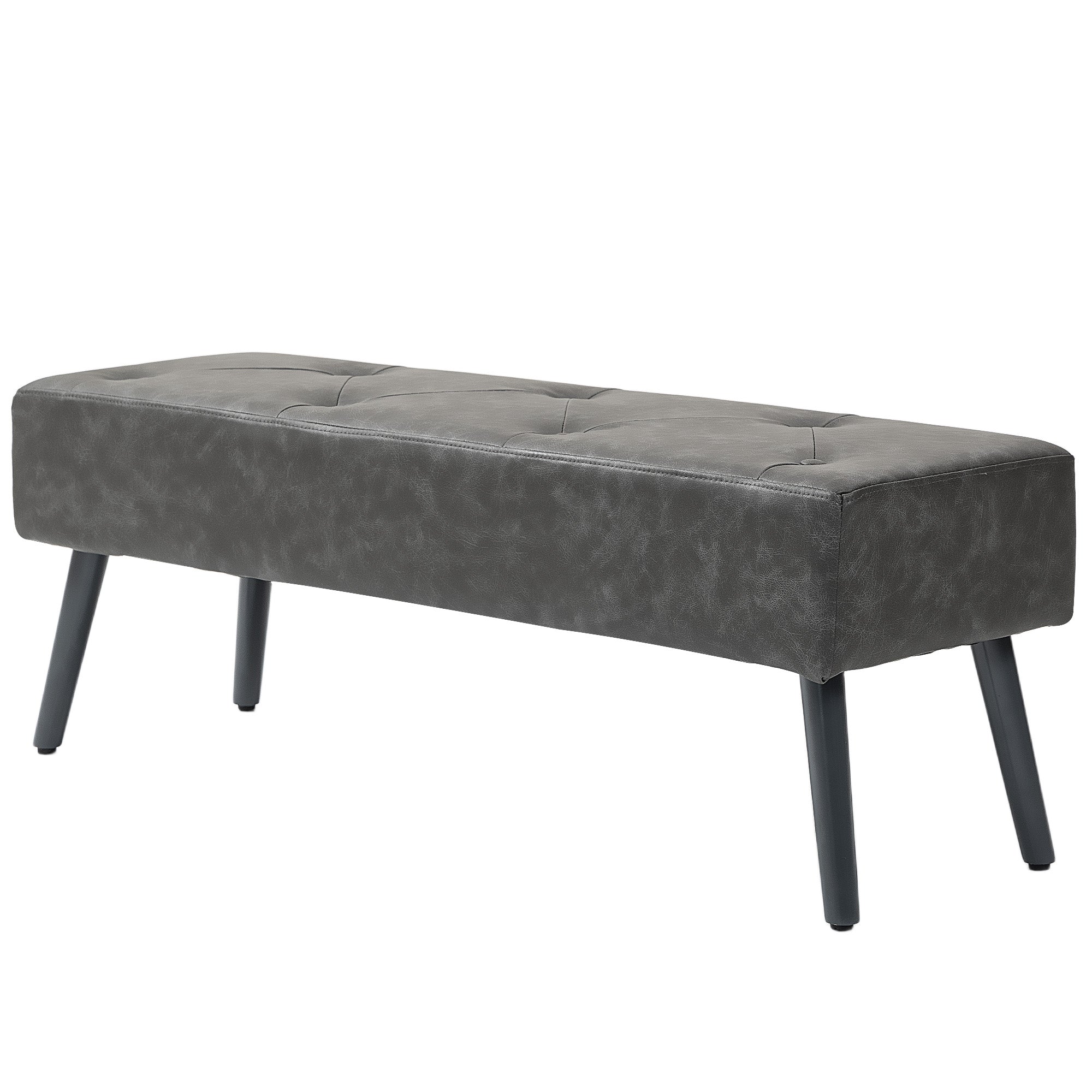 Bedroom Bench, End of Bed Bench with Button Tufted, PU Leather Upholstered Entryway Bench with Wood Legs, Grey Storage Ottomans & Benches Grey at Gallery Canada