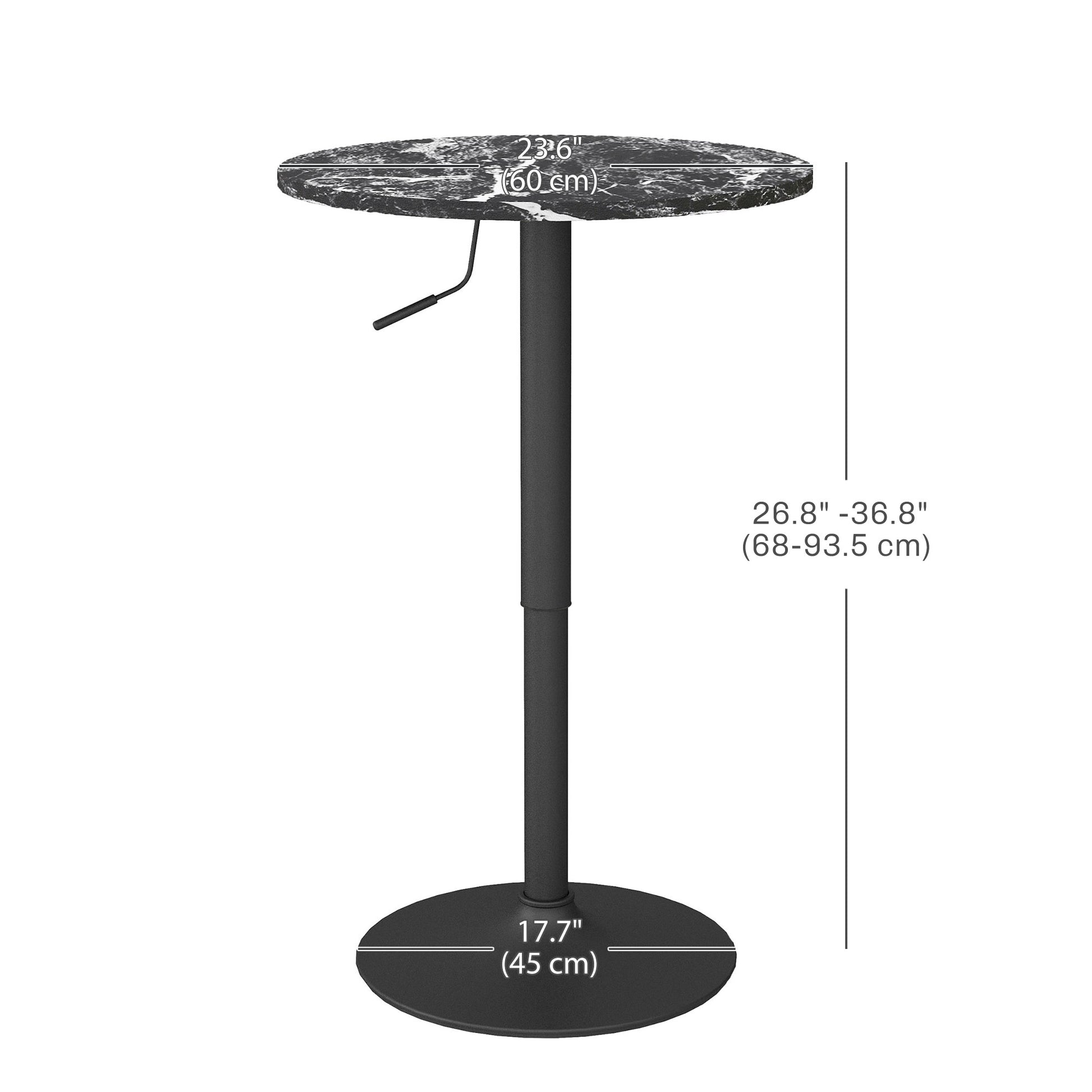 Adjustable Bar Table for 2, Round Pub Table with Steel Base for Home Bar, Small Dining Room, Black Marble Bar Tables at Gallery Canada