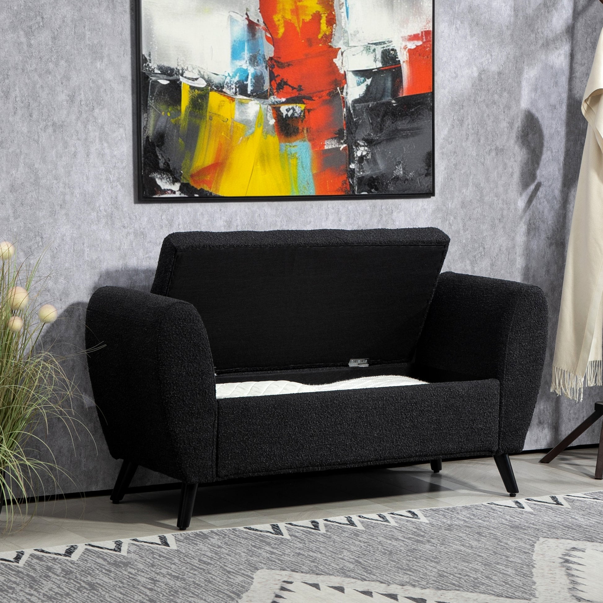 Upholstered Storage Bench with Arms, Modern Ottoman Bench for Bedroom, Entryway, and Living Room, Black Storage Ottomans & Benches at Gallery Canada