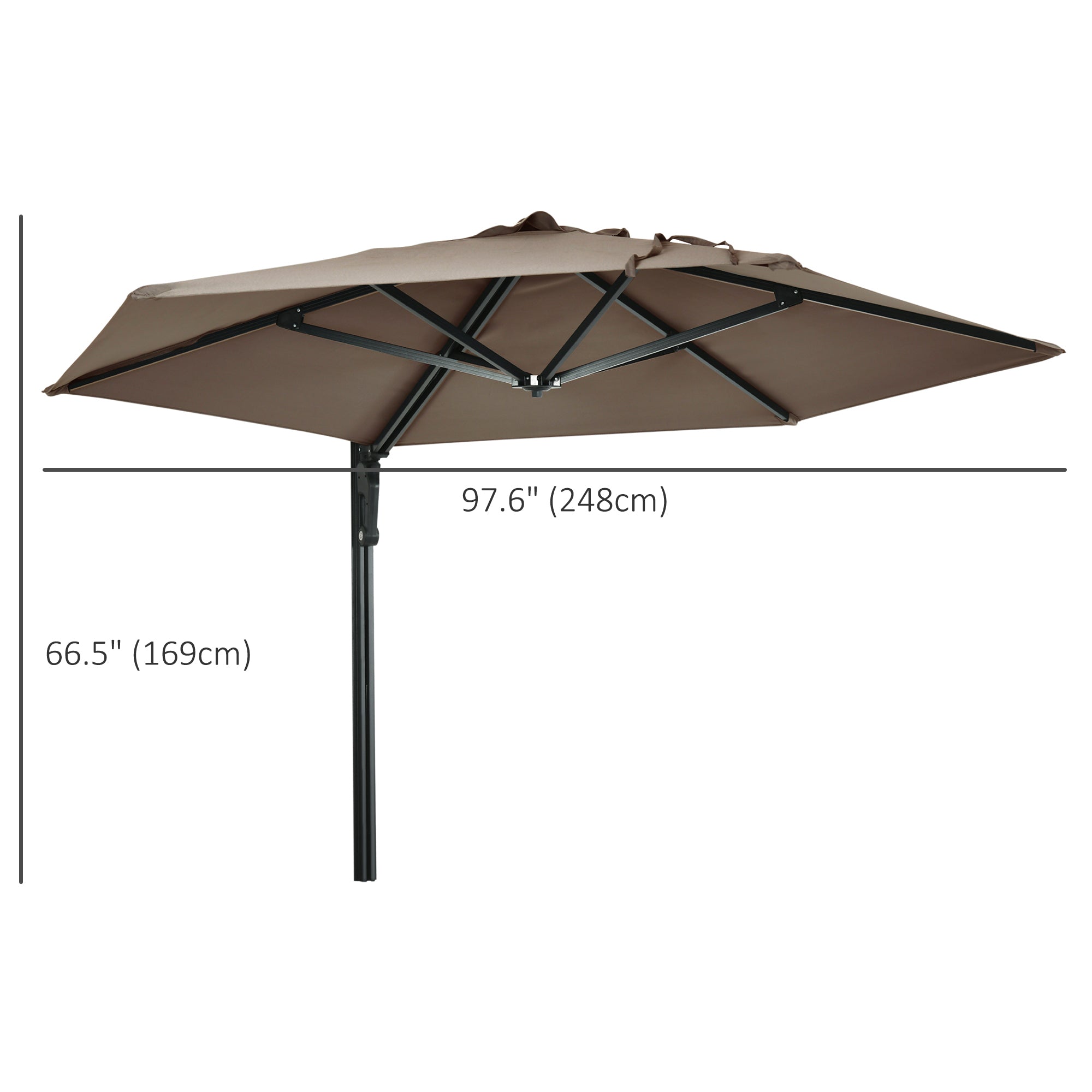 8 ft Wall Mounted Umbrella with 180° Rotatable Canopy, Patio Wall Parasol for Outdoor, Garden, Balcony, Yard, Khaki Sun Umbrellas at Gallery Canada