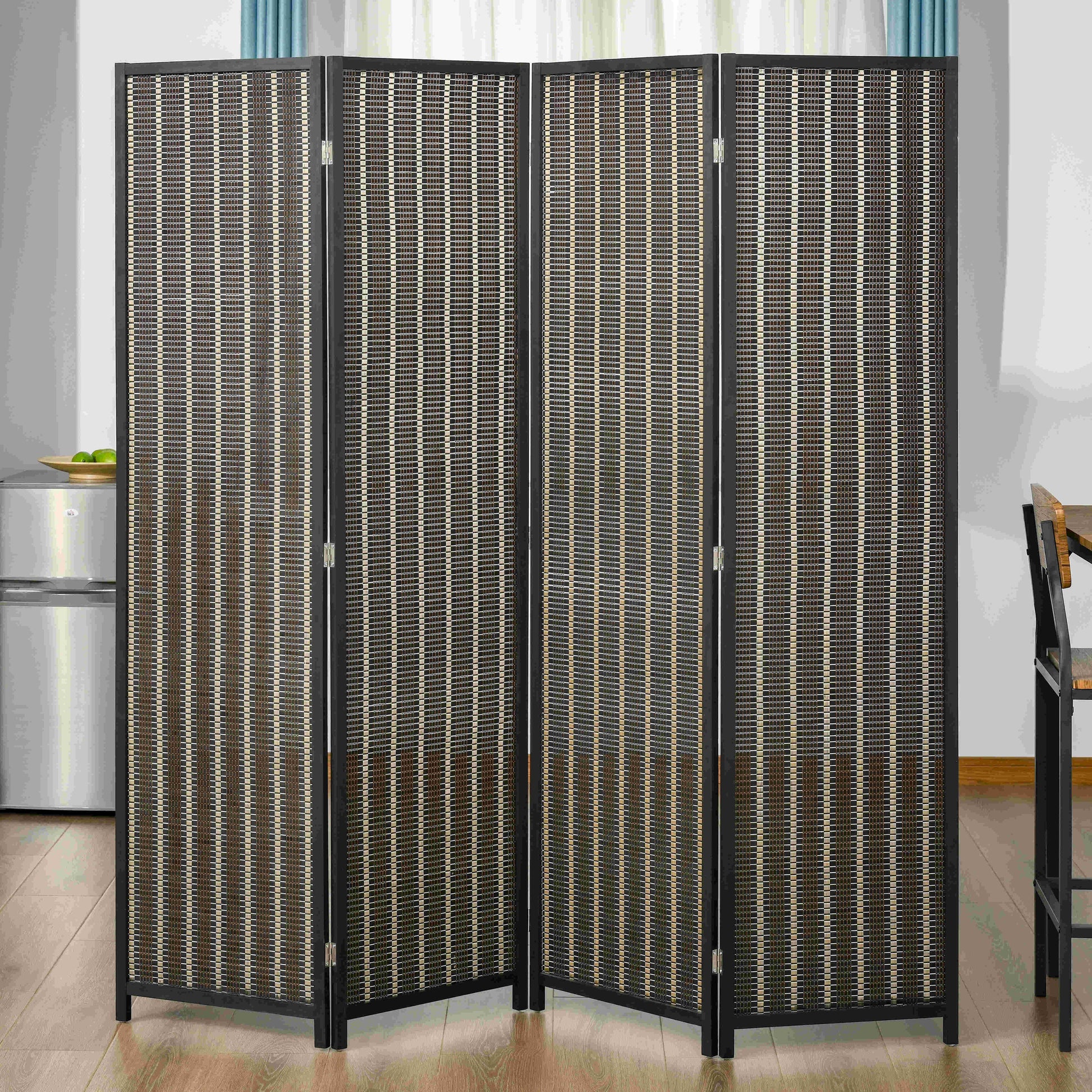 4 Panel Room Divider, 6 Ft Tall Indoor Portable Folding Privacy Screens, Bamboo Hand-Woven Freestanding Partition Wall Divider for Home Office, Brown Room Dividers   at Gallery Canada