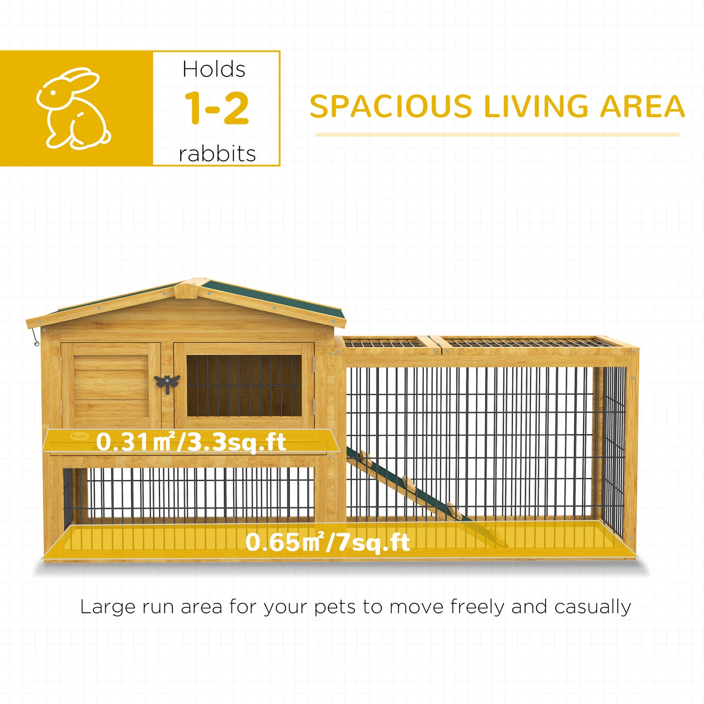 Wood Rabbit Hutch w/ Ramp, Openable Roof, Pull-out Tray, Yellow Rabbit Hutch   at Gallery Canada