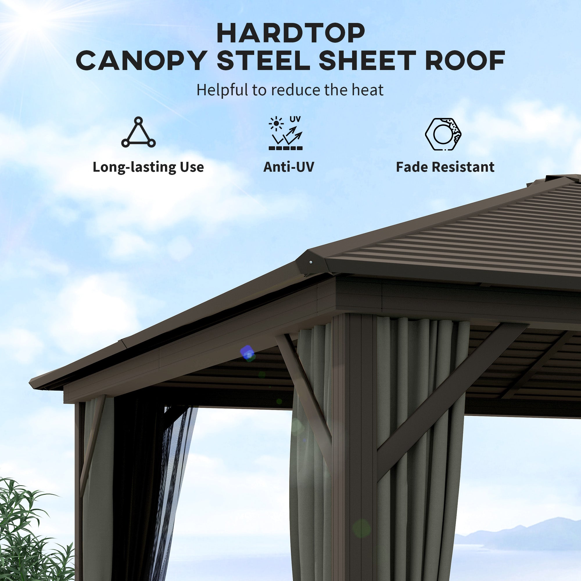 10' x 12' Deluxe Hardtop Gazebo with Metal Roof, Aluminum Frame Patio Gazebo Garden Sun Shelter Outdoor Pavilion with Curtains and Netting, Grey Gazebos at Gallery Canada