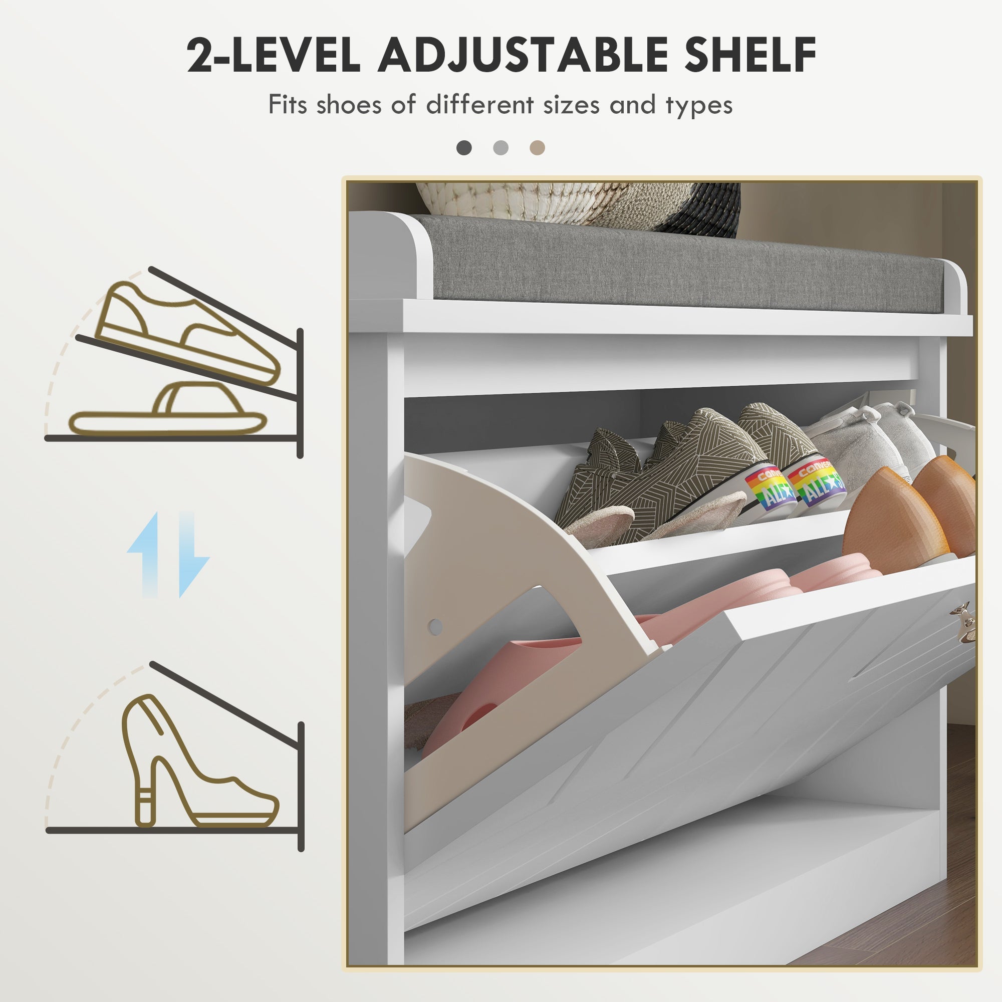 Shoe Storage with Seat, Upholstered Hallway Bench, Shoe Bench with Flip Drawer and Adjustable Shelf for 6 Pairs of Shoes Shoe Storage Cabinets & Racks   at Gallery Canada