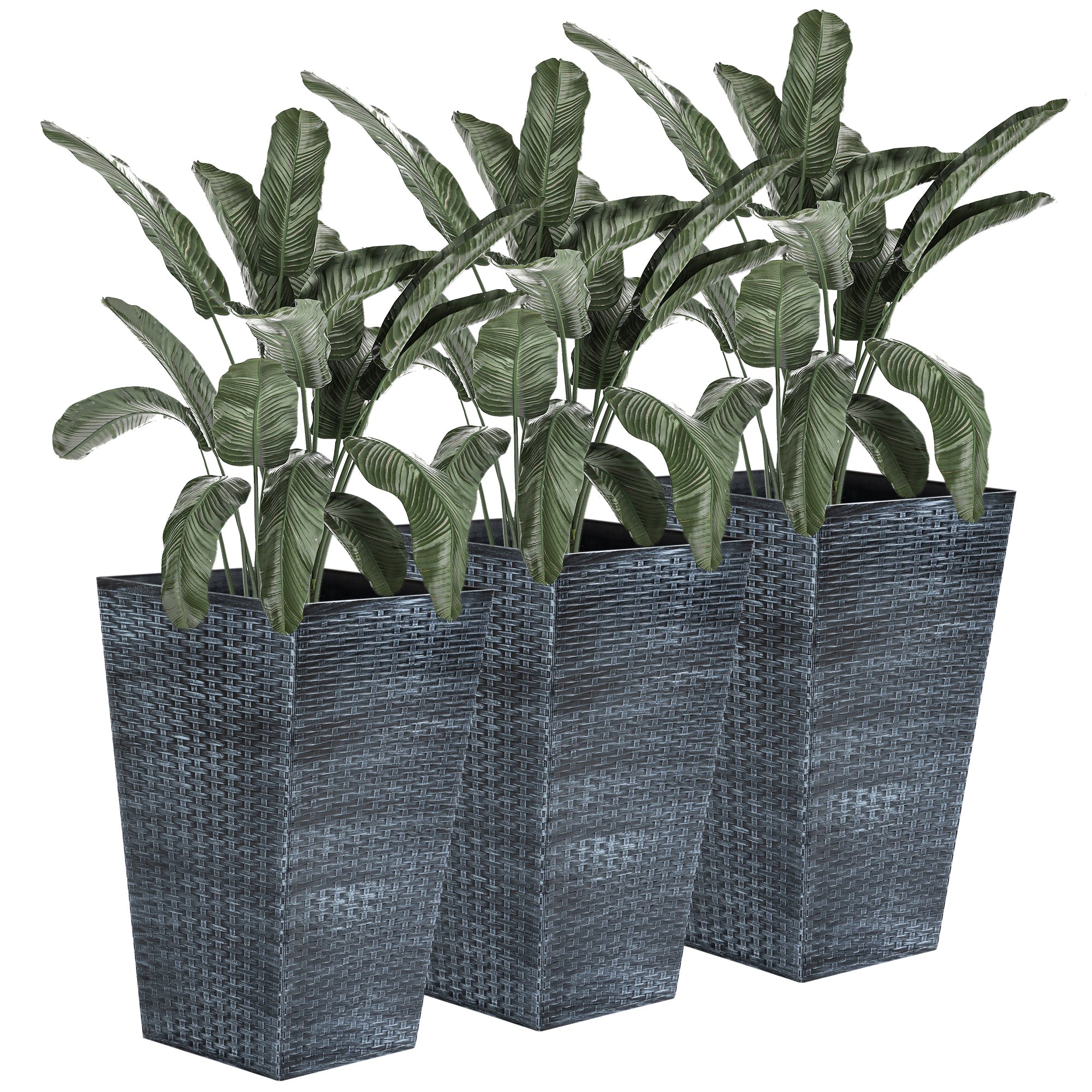 Set of 3 Tall Plant Stand, Outdoor &; Indoor Flower Pot Set for Front Door, Entryway, Patio and Deck, Mixed Grey Garden Accessories Mixed Grey at Gallery Canada