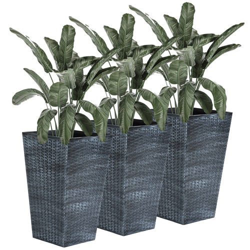 Set of 3 Tall Plant Stand, Outdoor &; Indoor Flower Pot Set for Front Door, Entryway, Patio and Deck, Mixed Grey